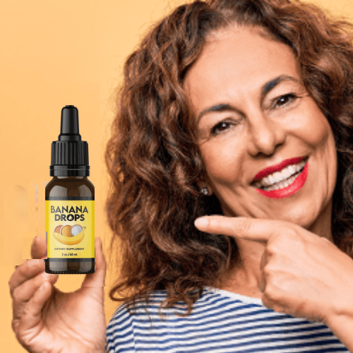 Testimonial by woman smiling and holding a bottle of Banana Drops.